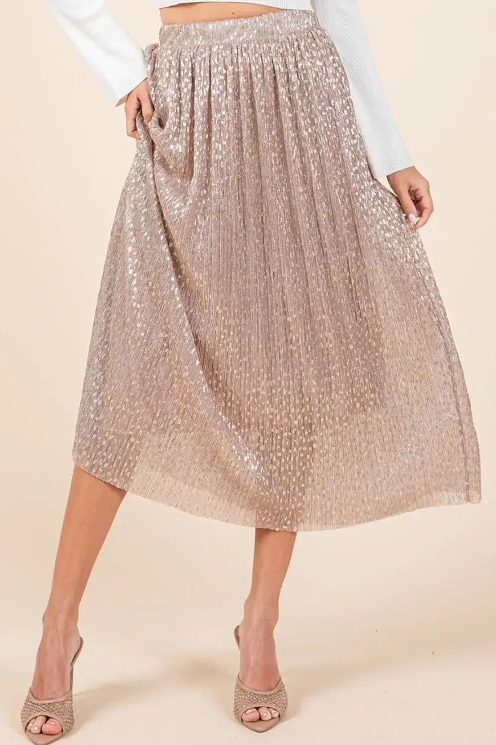 Mittoshop Metallic Glitter Speckle Print Elastic Midi Skirt Image principale du produit
