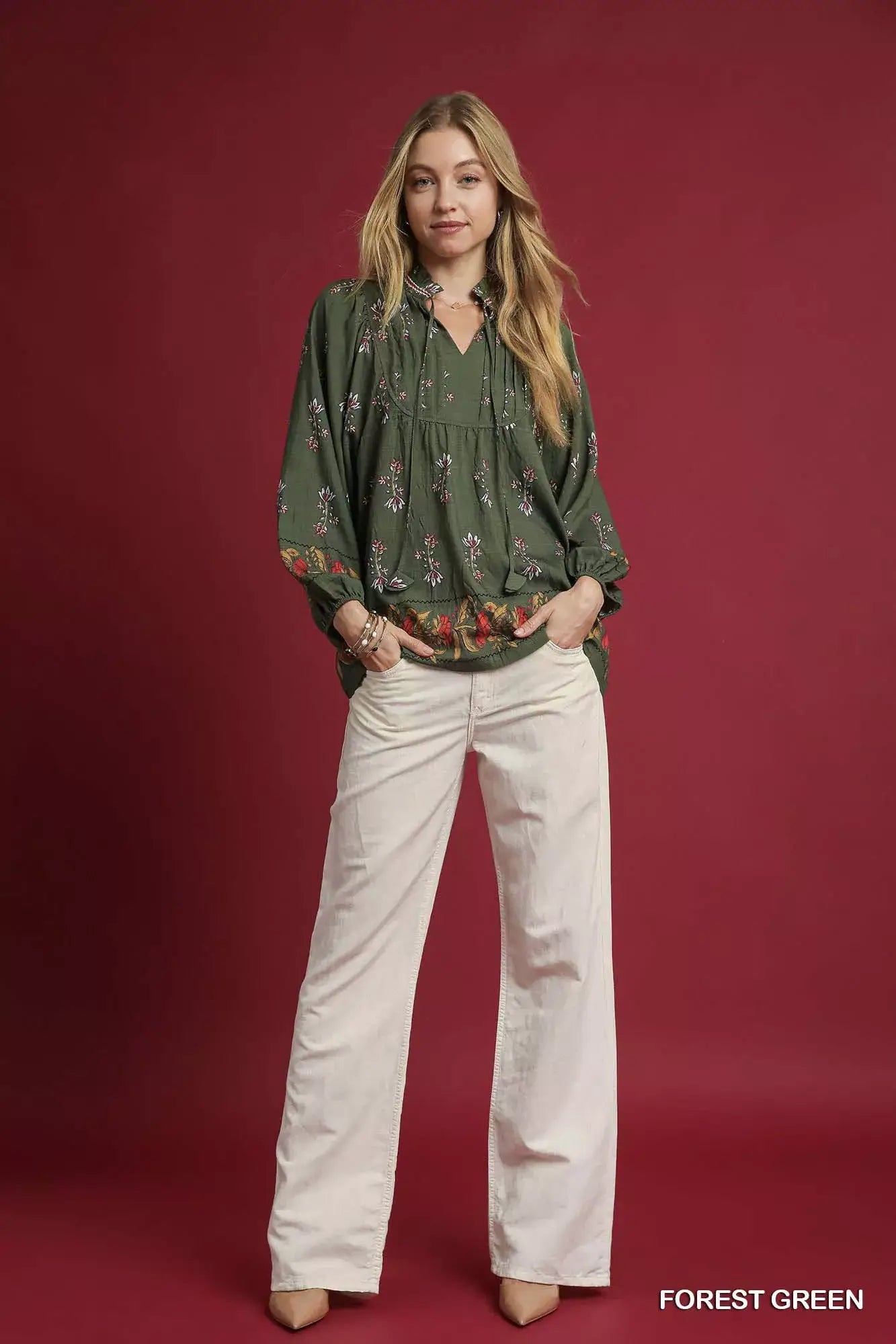 Umgee Floral Boho Peasant Blouse