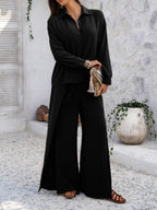 Devine Button Down Long Sleeve Top and Wide Leg Pants Set