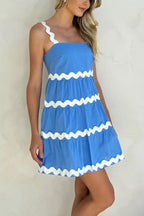 Contrast Trim Square Neck Tiered Dress