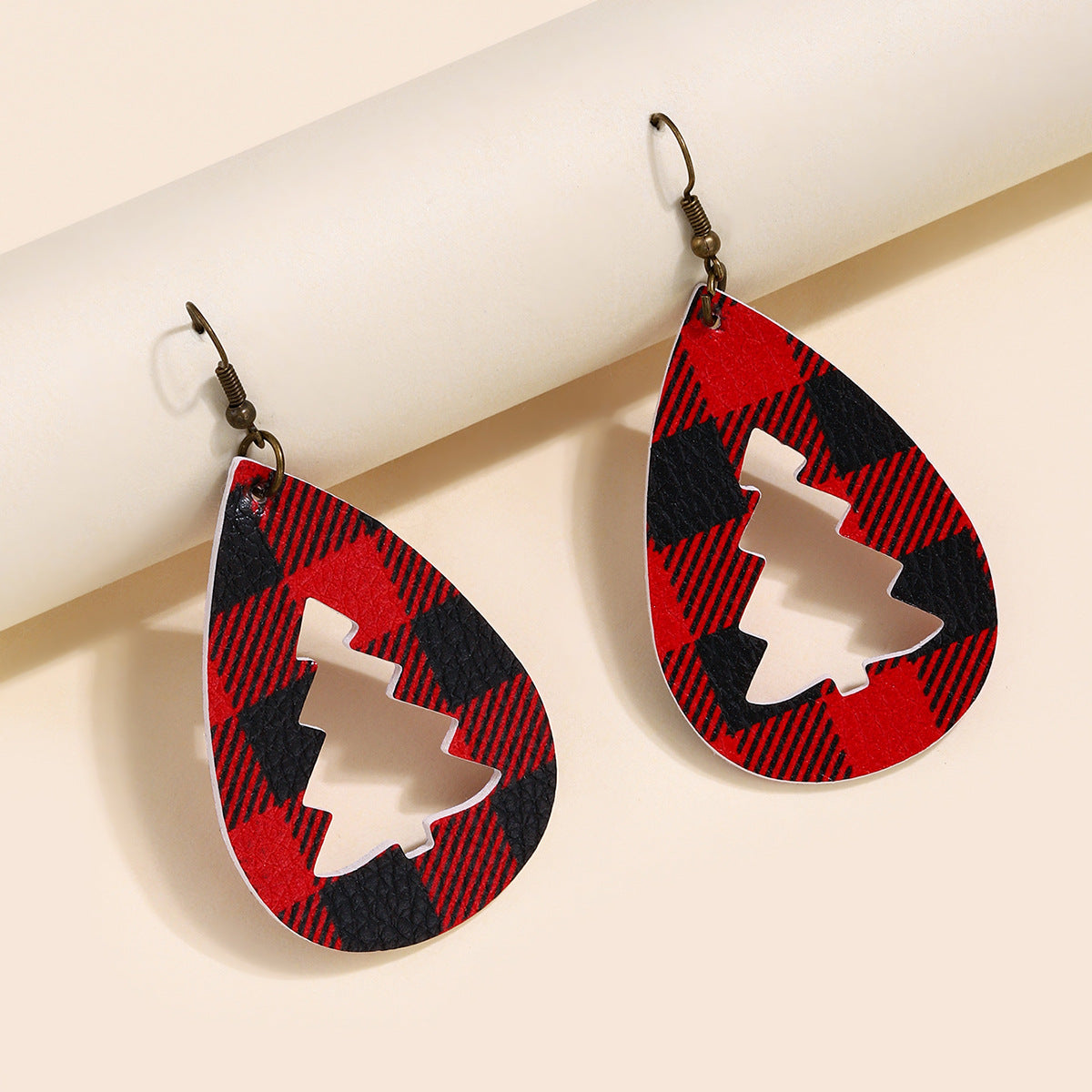 PU Leather Cutout Christmas Tree Earrings - felvior