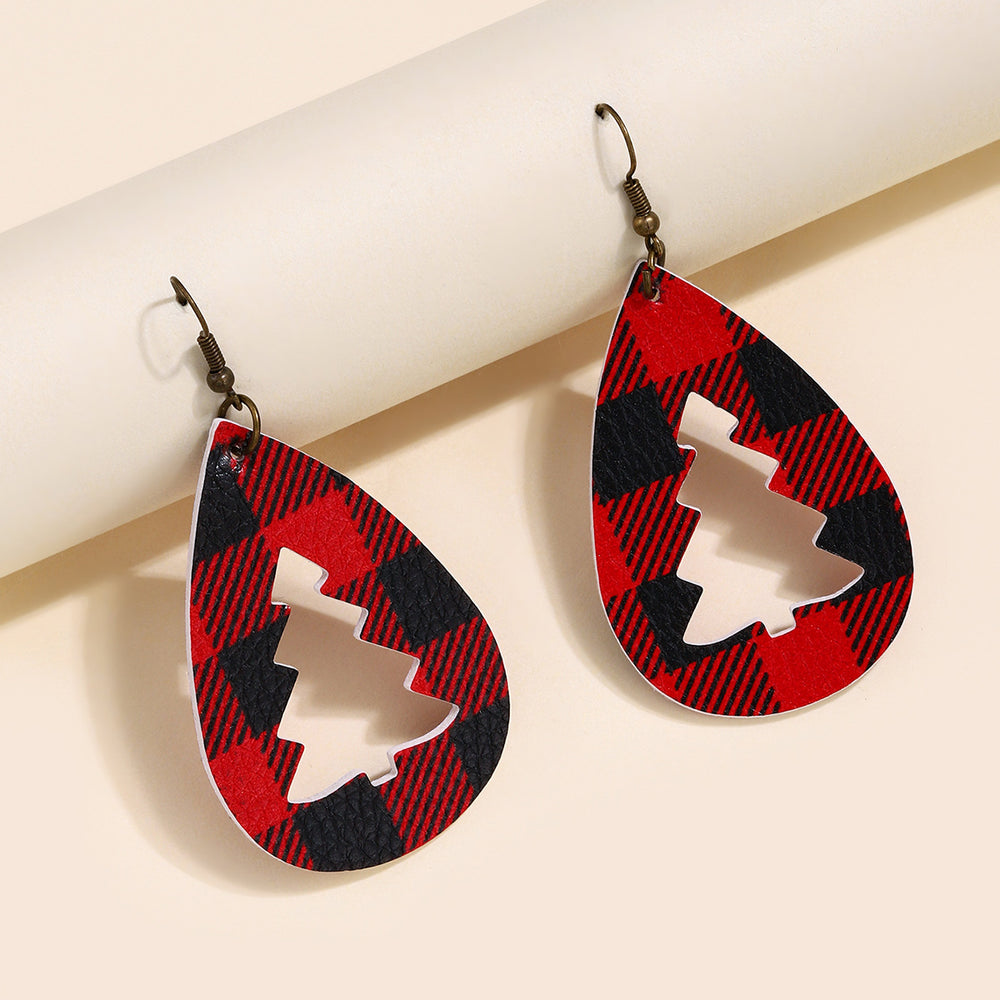 PU Leather Cutout Christmas Tree Earrings - felvior