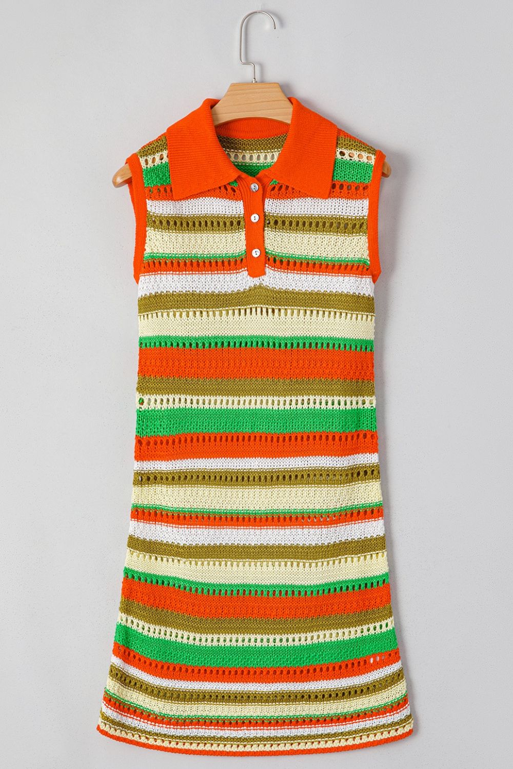 Openwork Stripe Sleeveless Sweater Dress