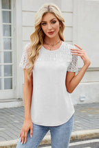 Smocked Round Neck Short Sleeve T-Shirt