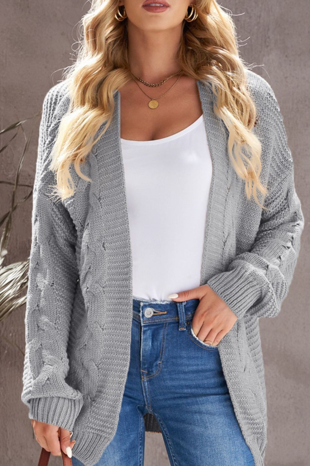 Cable-Knit Open Front Cardigan - felvior