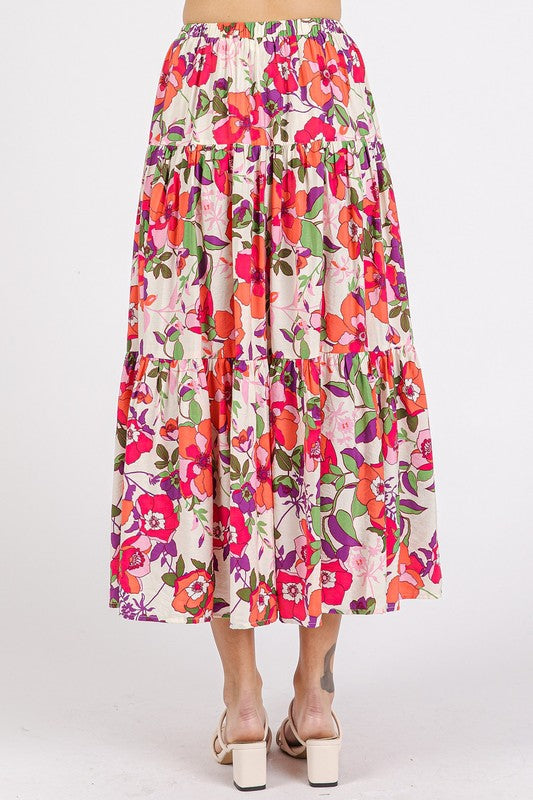 Mittoshop Flower Print Elastic Waist Tiered Skirt - felvior