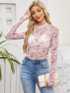 Floral Mock Neck Long Sleeve Top