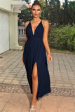 Sleeveless Plunge Neck Slit Maxi Dress - felvior