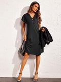 Notched Short Sleeve Lounge Dress - felvior
