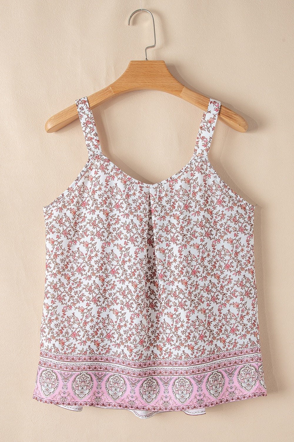 Floral Pleated Detail Scoop Neck Tank - felvior