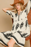 Umgee Printed Notched Midi Dress - felvior