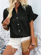 Button Down Ruffled Short Sleeve Shirt