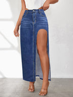High Rise Slit Denim Skirt
