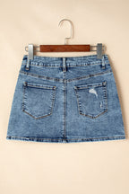 Rhinestone Distressed Denim Mini Skirt