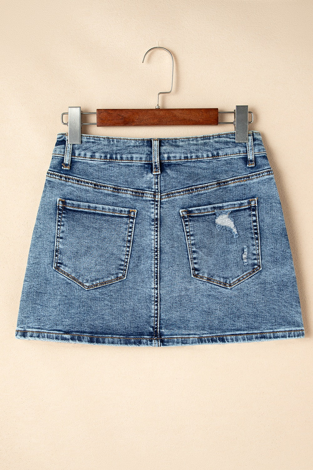 Rhinestone Distressed Denim Mini Skirt