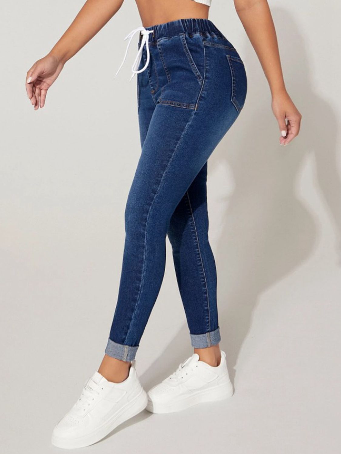Drawstring Cropped Jeans - felvior