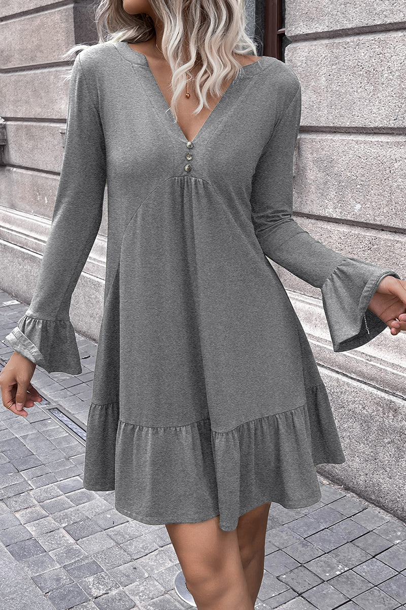 Ivy Lane V-Neck Flounce Sleeve Ruffle Hem Mini Dress - felvior