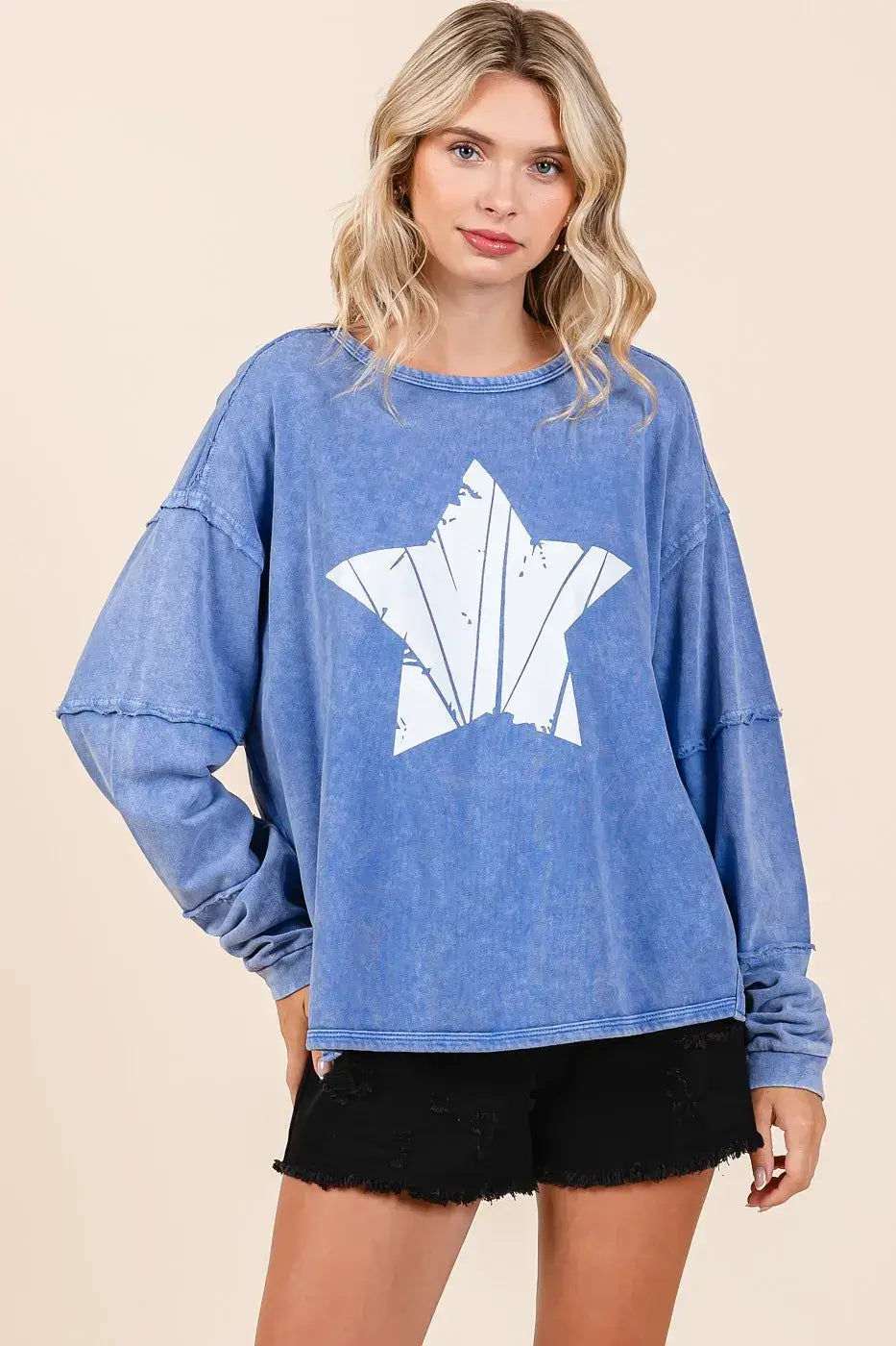 Mittoshop Star Graphic Mineral Wash Long Sleeve Top