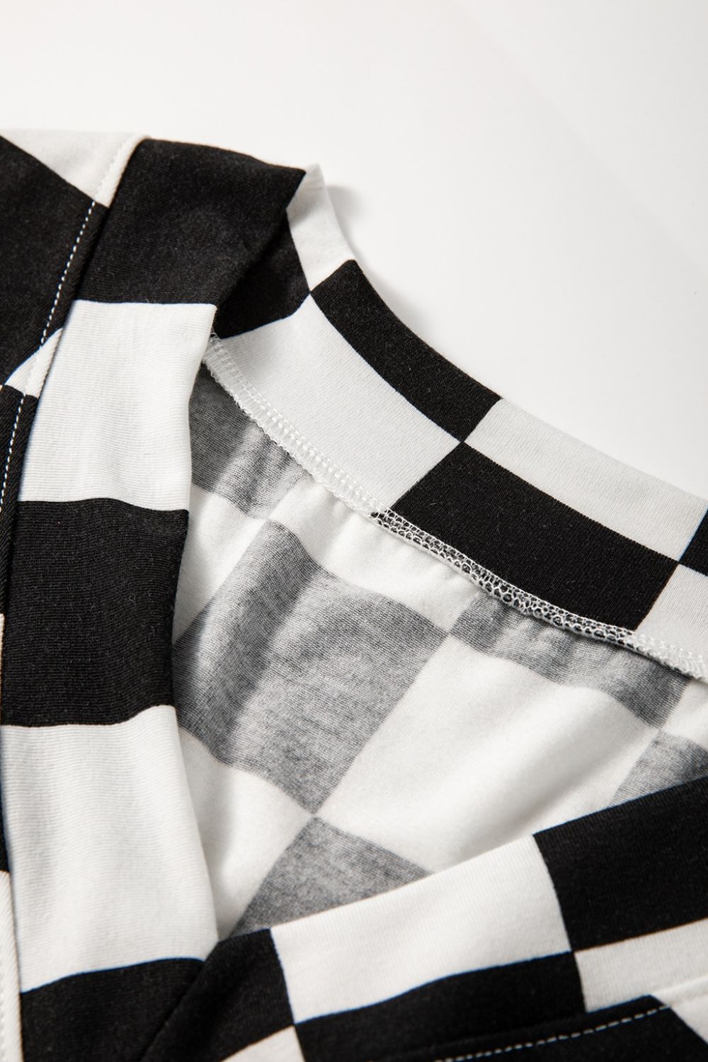 Checkerboard V Neck Loose Tee and Shorts Set - felvior