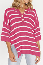 Stripe Drop Shoulder Side Slit Knit Top