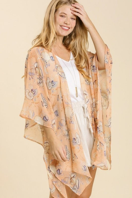 Umgee Full Size Sheer Mixed Print Kimono with Side Slit Plus Size - felvior