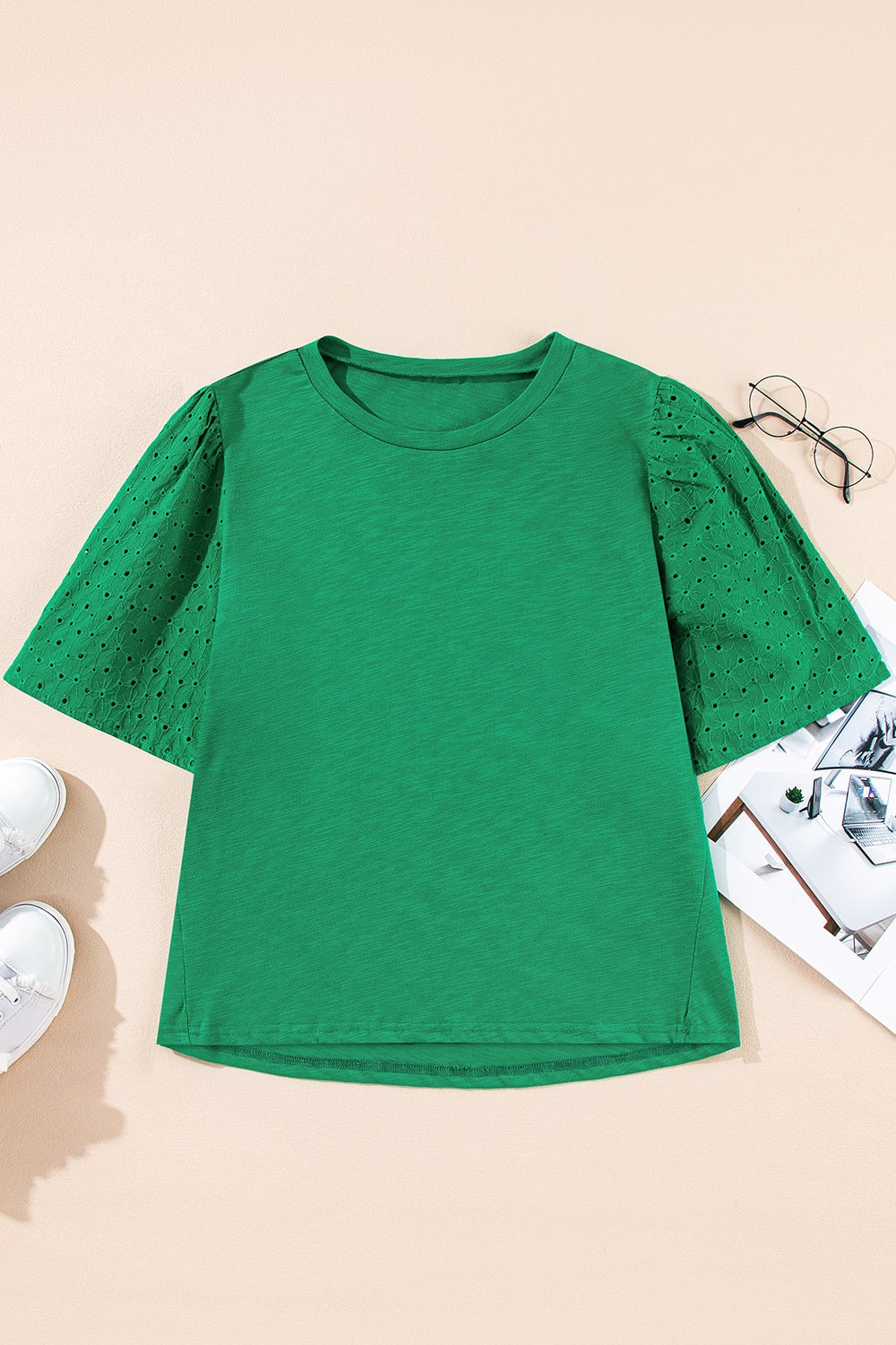 Eyelet Embroidered Patchwork Top - felvior