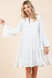 Mittoshop Tiered Notched Flare Sleeve Dress - felvior