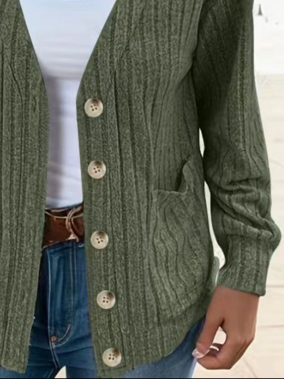 Full Size Button Up V-Neck Long Sleeve Cardigan - felvior
