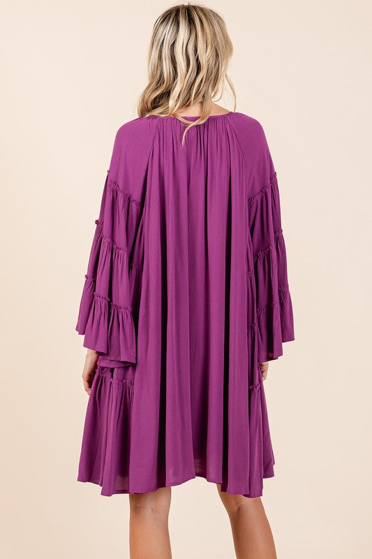 Mittoshop Frill Tie Neck Bell Sleeve Dress - felvior