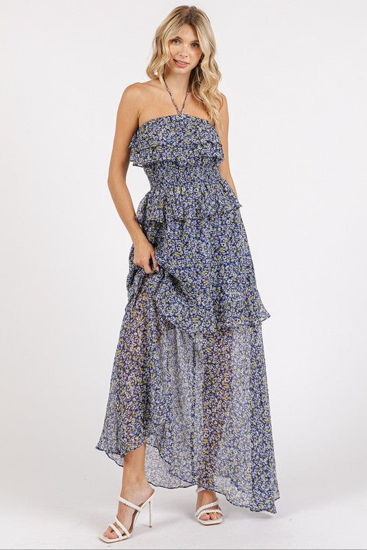 Mittoshop Ruffled Smocked Floral Halter Neck Maxi Dress Secondary image