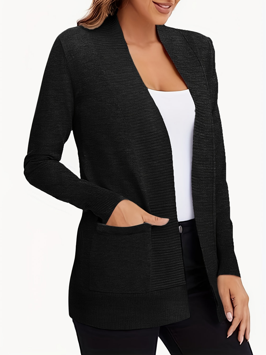 Open Front Long Sleeve Sweater Cardigan - felvior