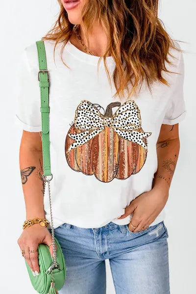 Full Size Pumpkin Round Neck Short Sleeve T-Shirt - felvior