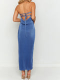 Lace-Up Back Tube Maxi Dress - felvior