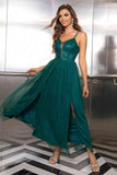 Spaghetti Strap Slit Mesh Dress - felvior