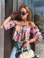 Printed Off-Shoulder Flounce Sleeve Blouse