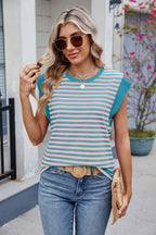 Contrast Striped Round Neck T-Shirt