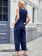 Plaid Sleeveless Top and Pants Set