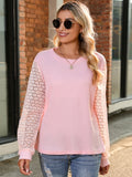 Full Size Round Neck Lace Long Sleeve T-Shirt Plus Size - felvior