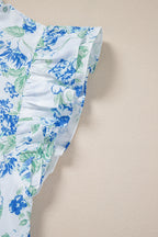 Floral Print Ruffle Sleeve Frilly Button Up Shirt