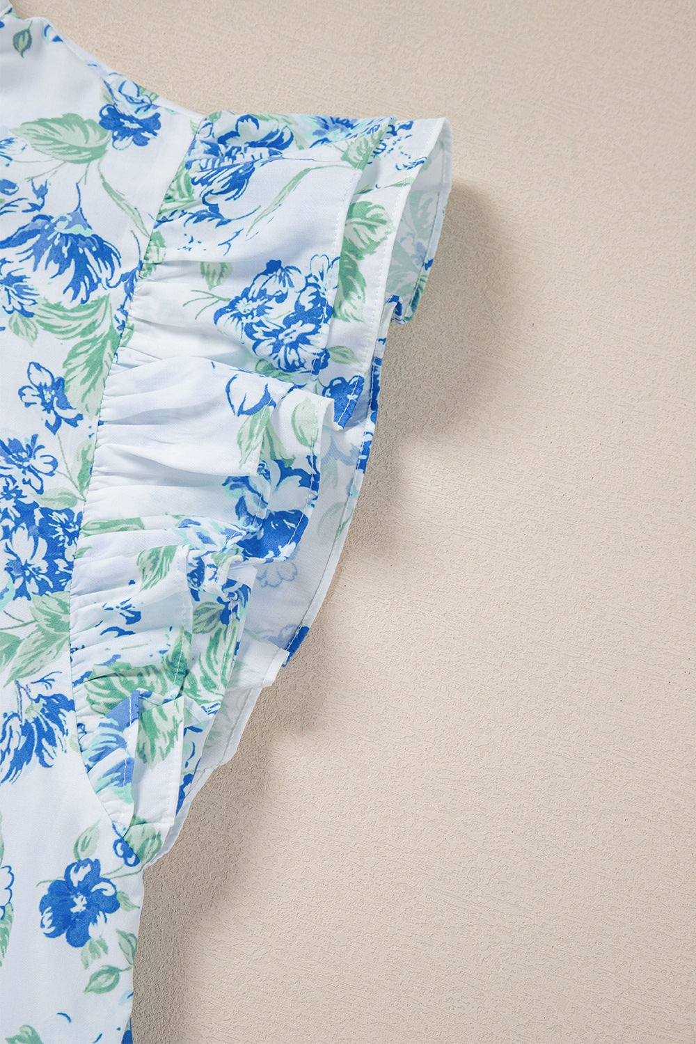 Floral Print Ruffle Sleeve Frilly Button Up Shirt - felvior