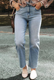 High Waist Straight Jeans with Pockets - felvior