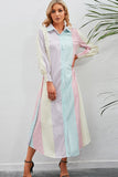 Rainbow Stripe Button-Up Maxi Shirt Dress - felvior