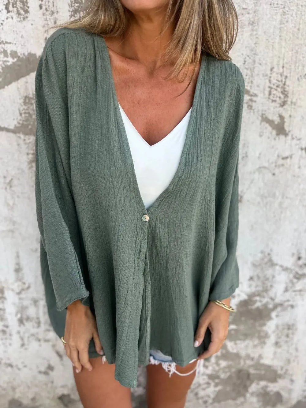 Full Size One Button Long Sleeve Shirt Plus Size