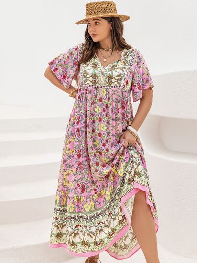 Plus Size Floral Tie Neck Flutter Sleeve Maxi Dress Hauptbild