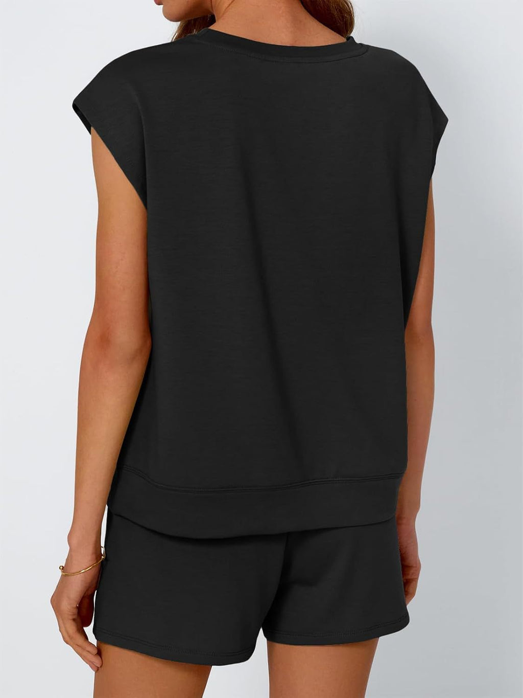 Round Neck Cap Sleeve Top and Shorts Set