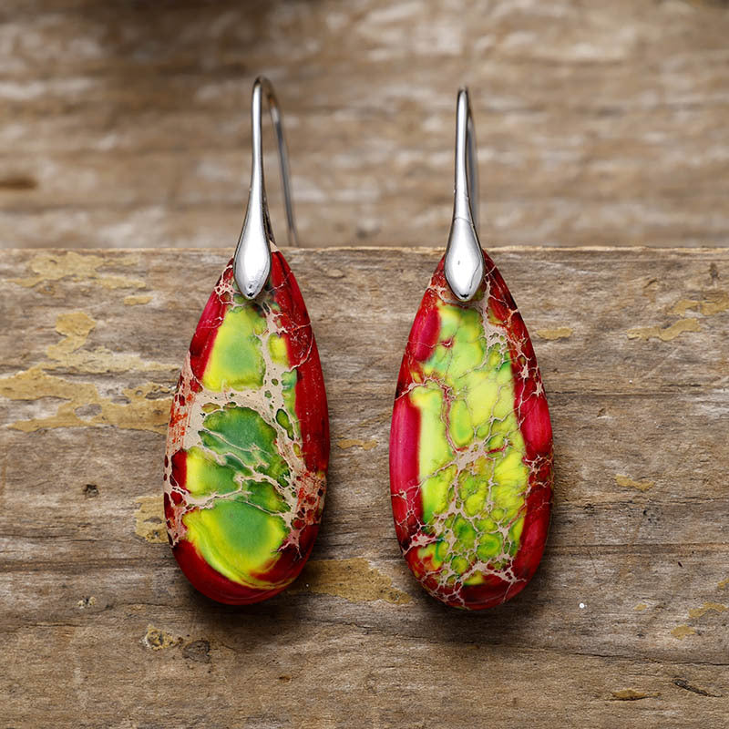 Teardrop Shape Natural Stone Dangle Earrings - felvior