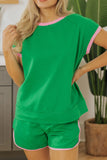 Two Tone Contrast Textured Crewneck Tee and Shorts Set - felvior