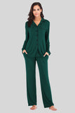 Collared Neck Long Sleeve Loungewear Set with Pockets - felvior