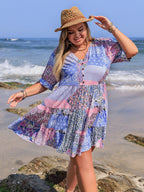 Plus Size Printed V-Neck Tiered Mini Dress