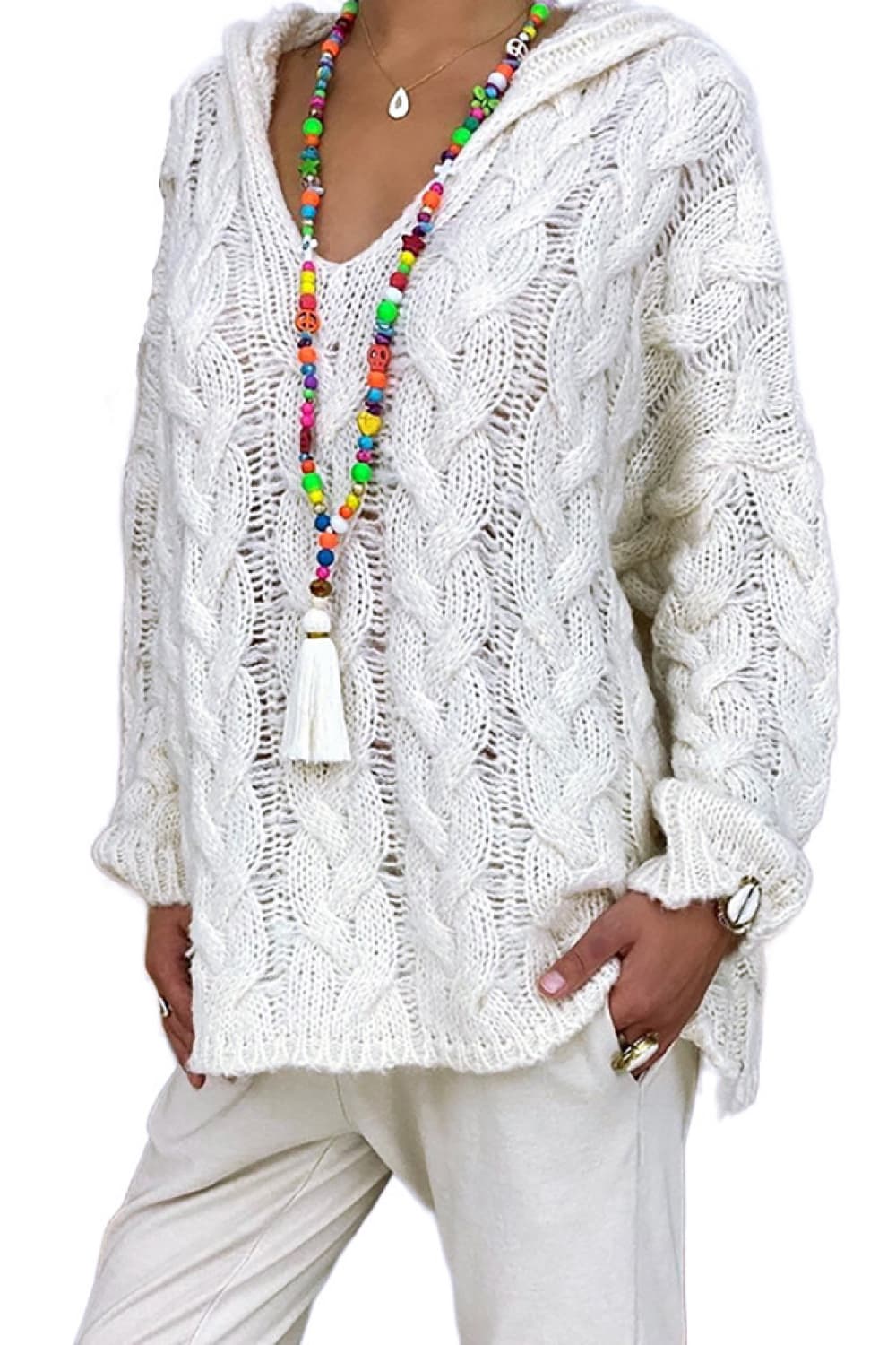 Cable-Knit Hooded Sweater - felvior